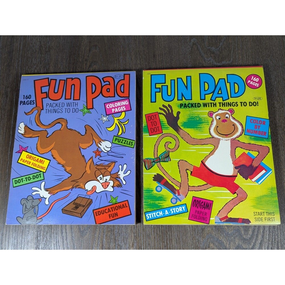 VTG Prestige FUN PAD Activity Books 160 Pgs Puzzles Coloring Origami LOT OF 2